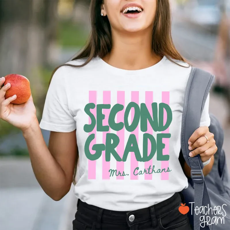 Custom Grade And Name Pink Stripes Teacher - Personalized Shirt - Gift For Teachers - Image 13