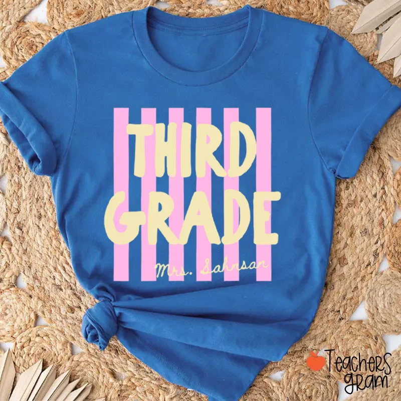 Custom Grade And Name Pink Stripes Teacher - Personalized Shirt - Gift For Teachers - Image 2