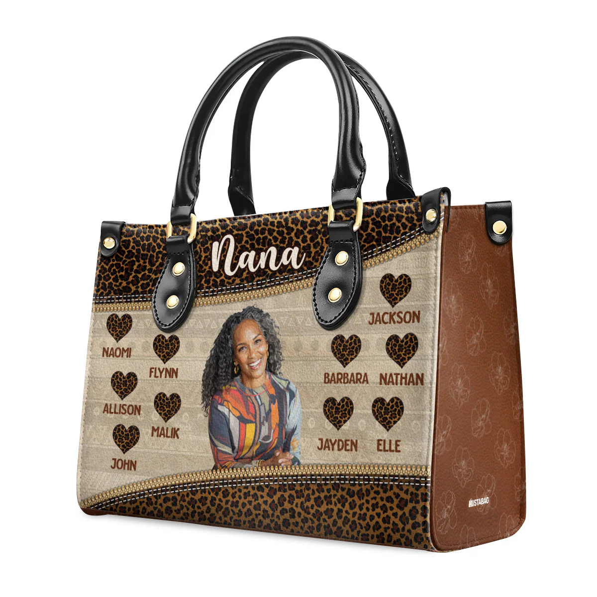 Custom Grandma Photo With Names & Hearts - Personalized Leather Bag - Gift For Mom, Grandma - Image 2