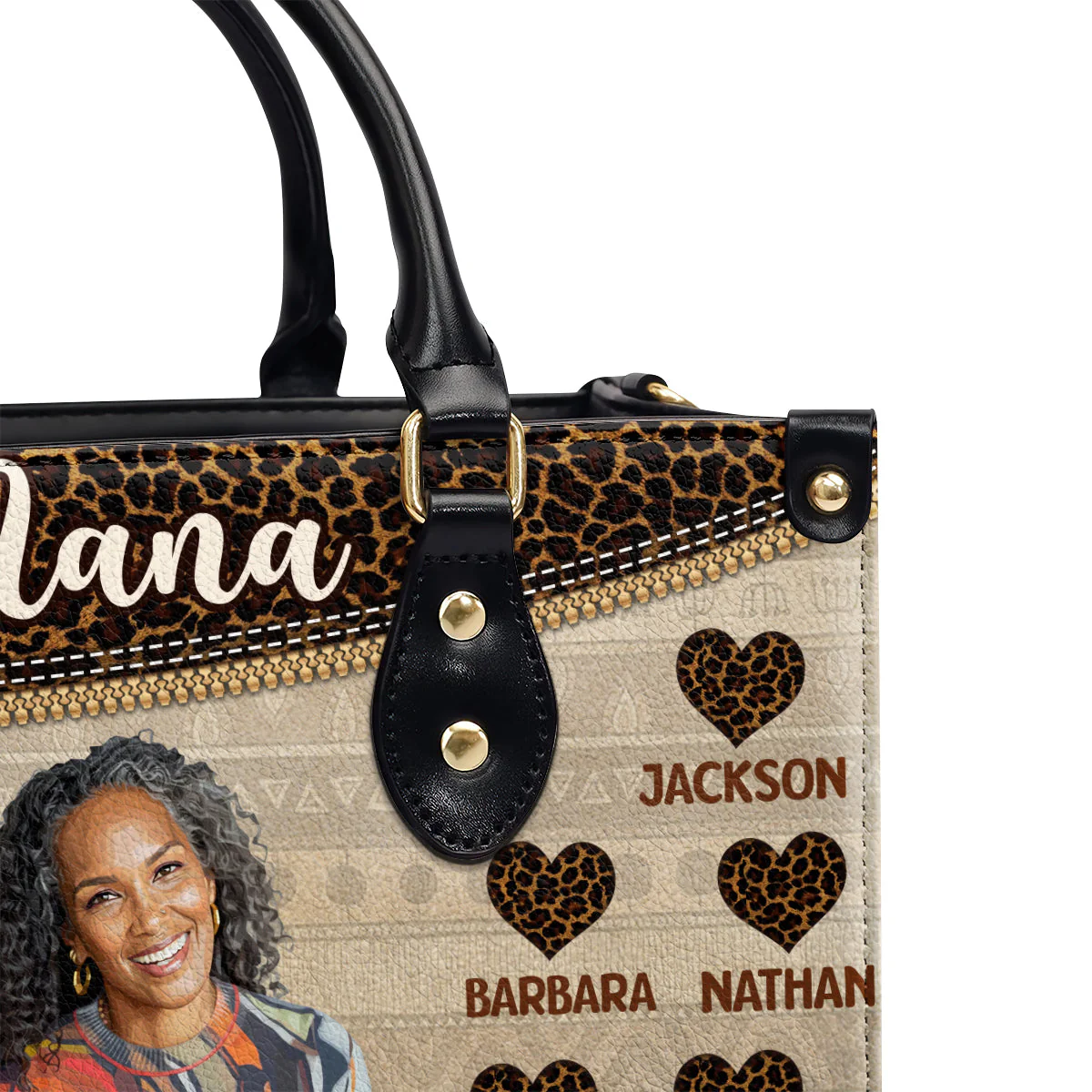 Custom Grandma Photo With Names & Hearts - Personalized Leather Bag - Gift For Mom, Grandma - Image 5