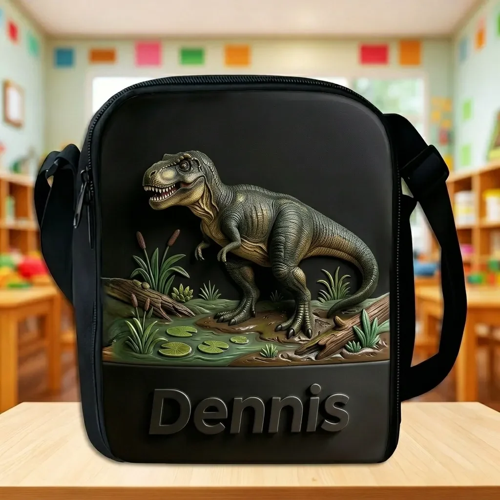 Custom Kid Name Dinosaur Back to School - Personalized T Rex Backpack, Lunch Bag, Pencil Case & Water Bottle - Gift For Kids - Image 6