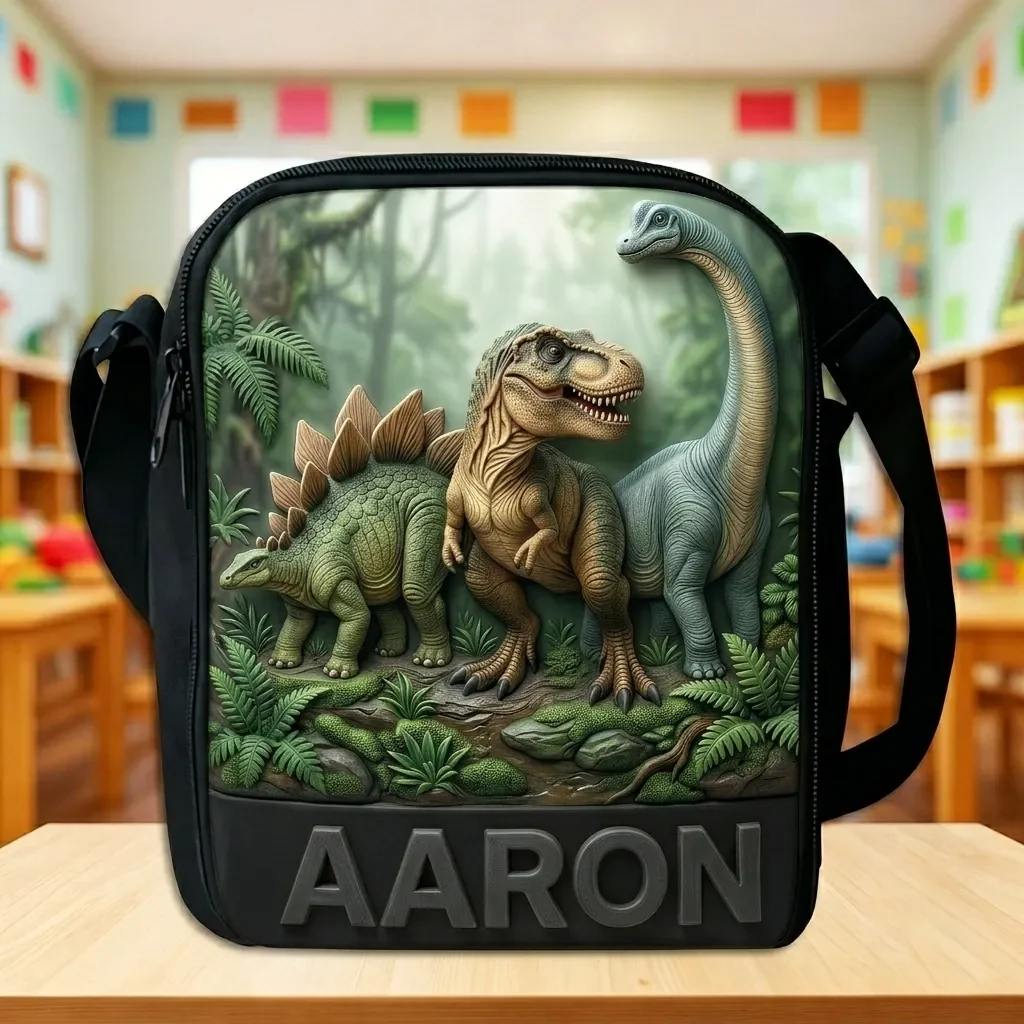 Custom Kid Name Dinosaur - Personalized Backpack, Lunch Bag, Pencil Case & Water Bottle - Back to School Gift For Kids