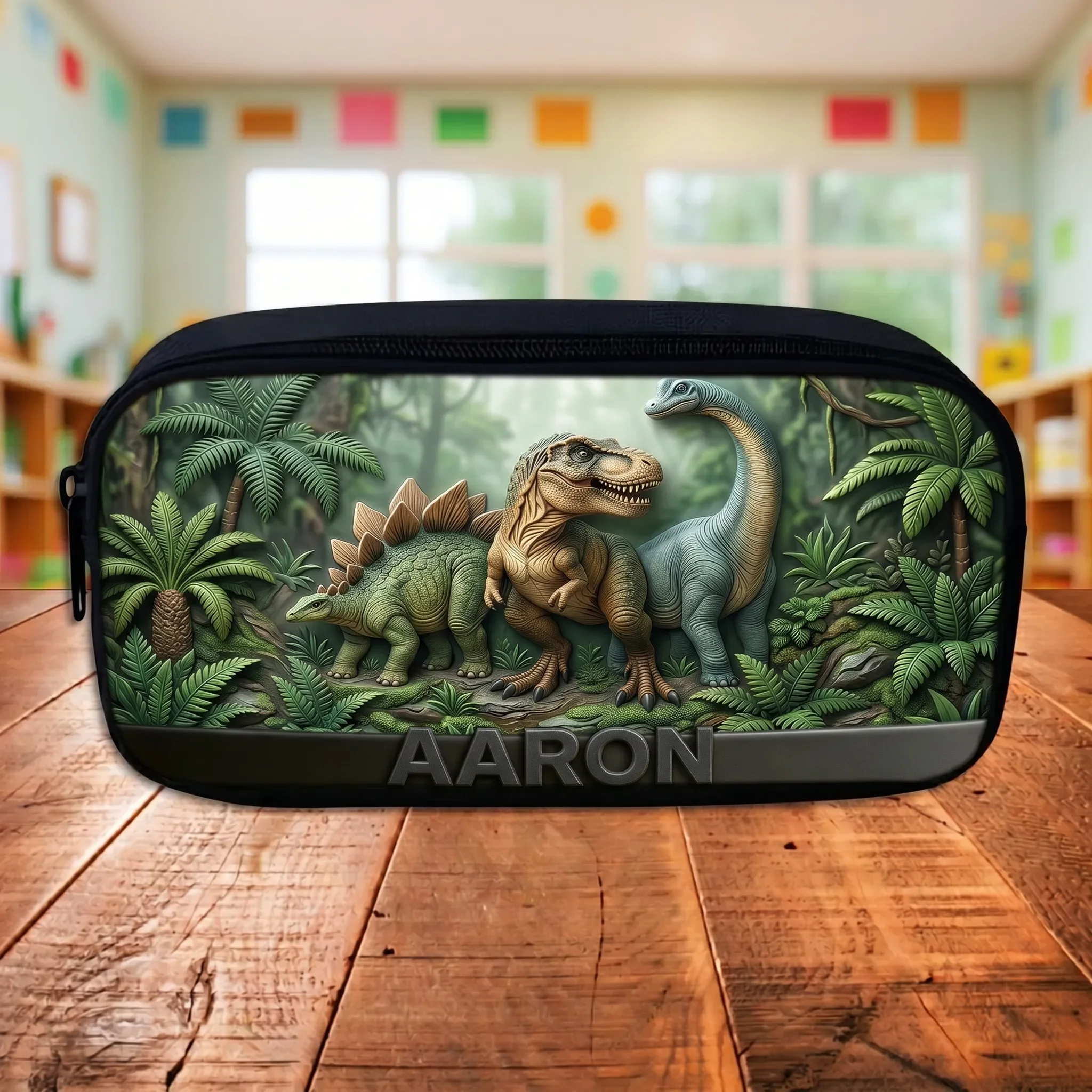 Custom Kid Name Dinosaur - Personalized Backpack, Lunch Bag, Pencil Case & Water Bottle - Back to School Gift For Kids - Image 7