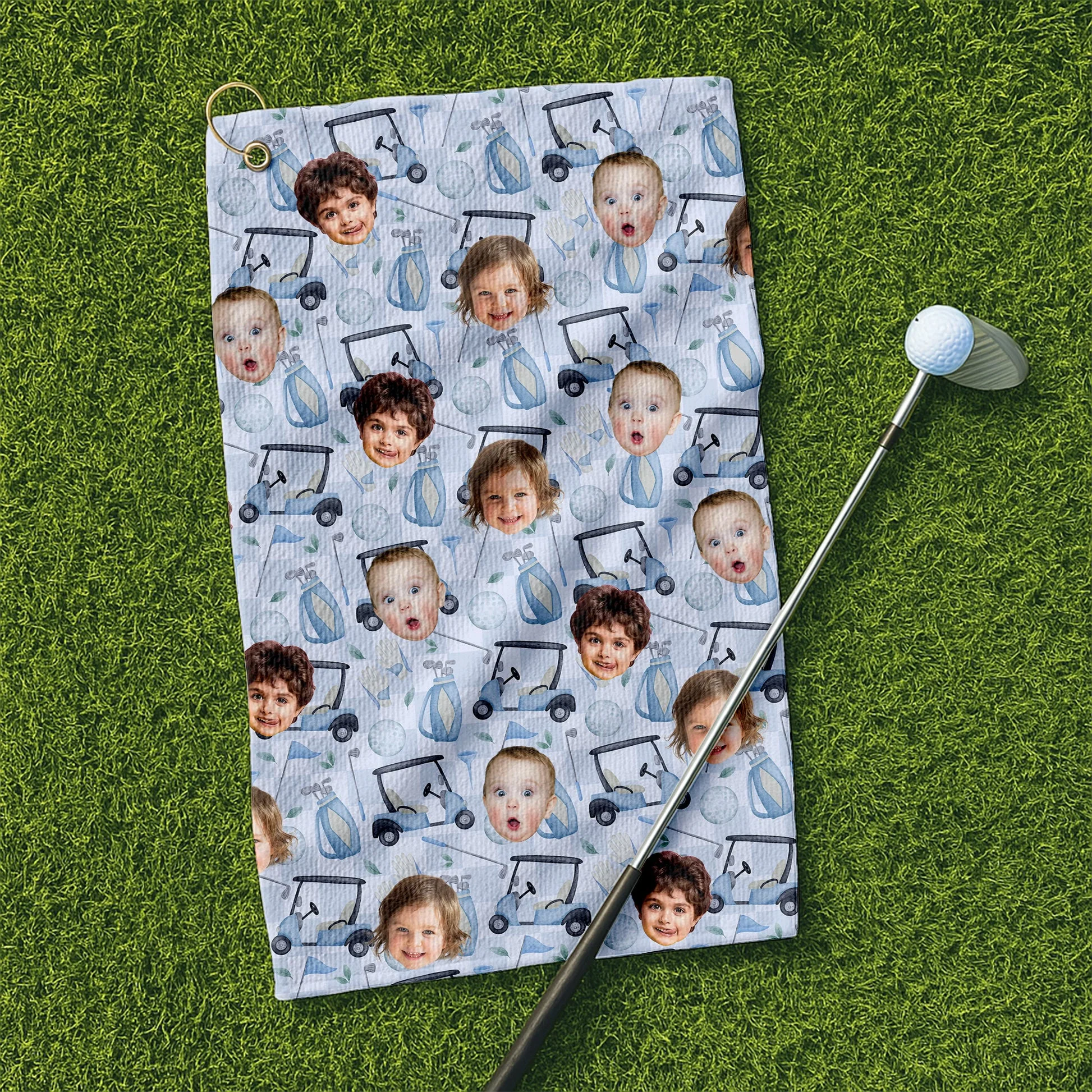 Custom Kids Face Small Funny - Personalized Golf Towel - Gift For Dad, Grandpa, Golf Lovers