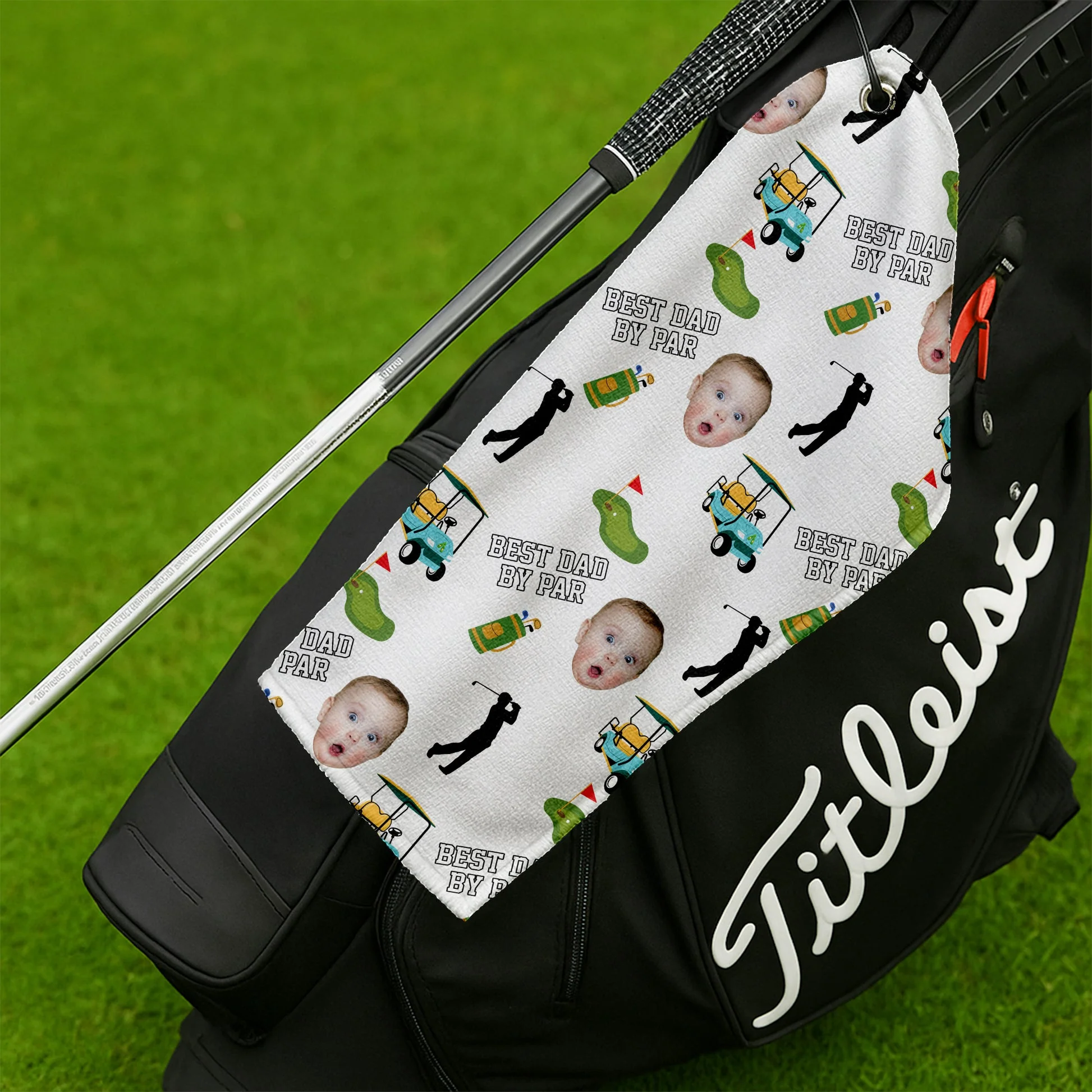 Custom Kids Photo Best Dad By Par - Personalized Golf Towel - Gift For Dad, Grandpa, Golf Lovers - Image 2