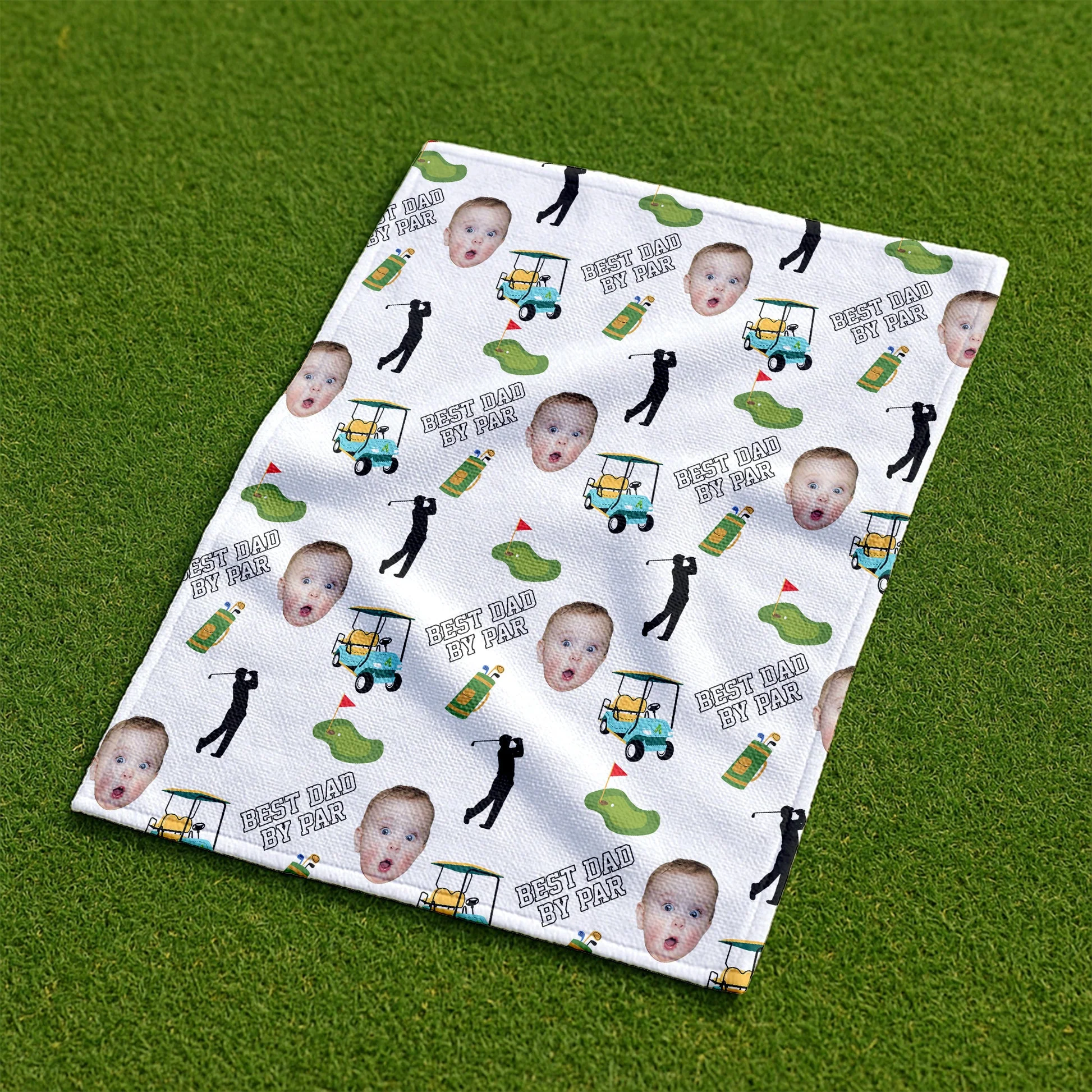 Custom Kids Photo Best Dad By Par - Personalized Golf Towel - Gift For Dad, Grandpa, Golf Lovers - Image 4