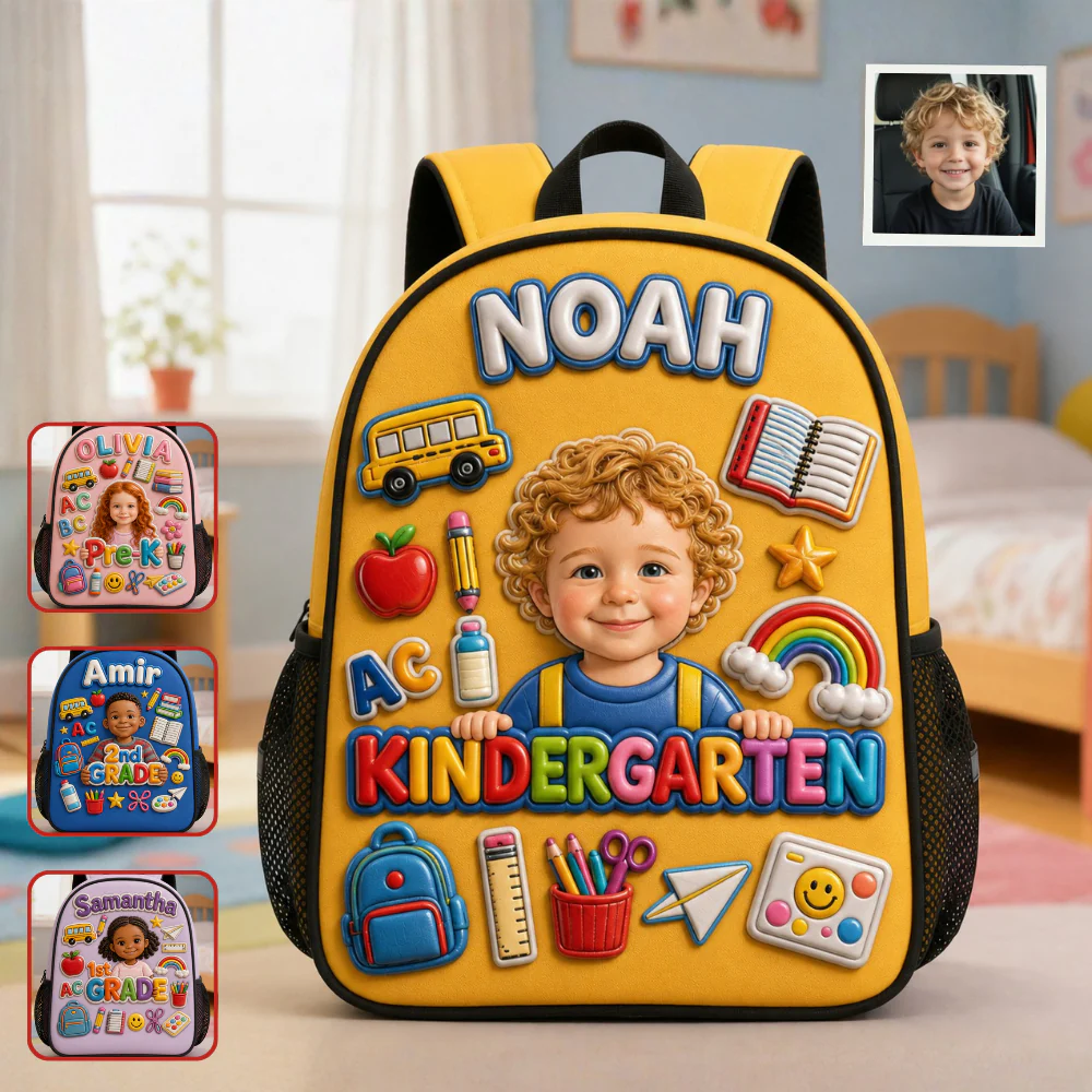 Custom Kids Photo Kindergarten School - Personalized Backpack, Lunch Bag, Pencil Case & Water Bottle - Back to School Gift