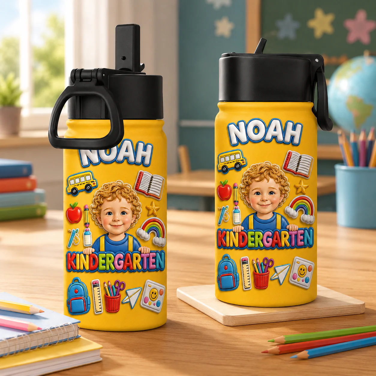 Custom Kids Photo Kindergarten School - Personalized Backpack, Lunch Bag, Pencil Case & Water Bottle - Back to School Gift - Image 6