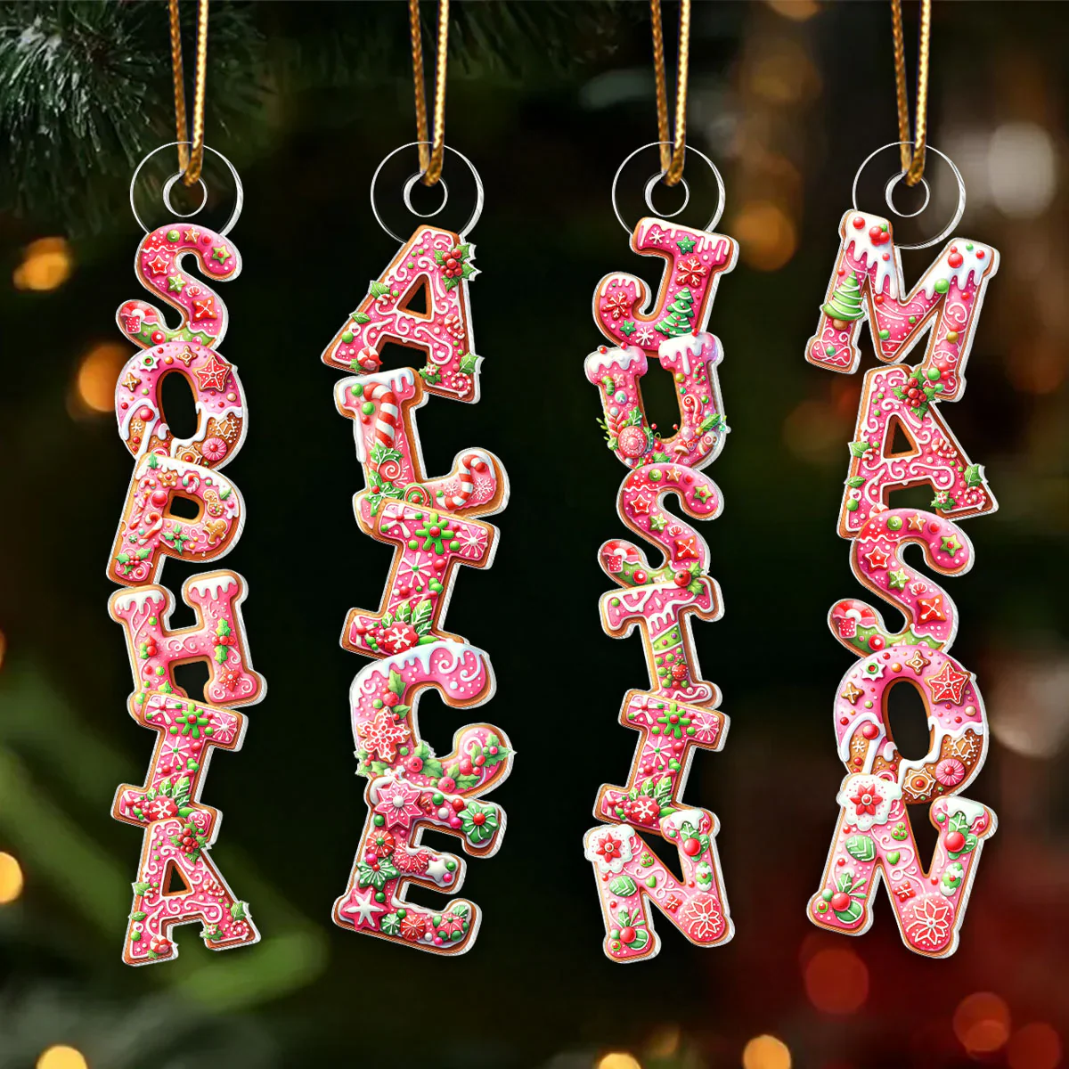 Custom Letters Cute Pink Alphabet Gingerbread 2025 - Personalized Acrylic Ornament - Christmas Gift For Family Members NA94