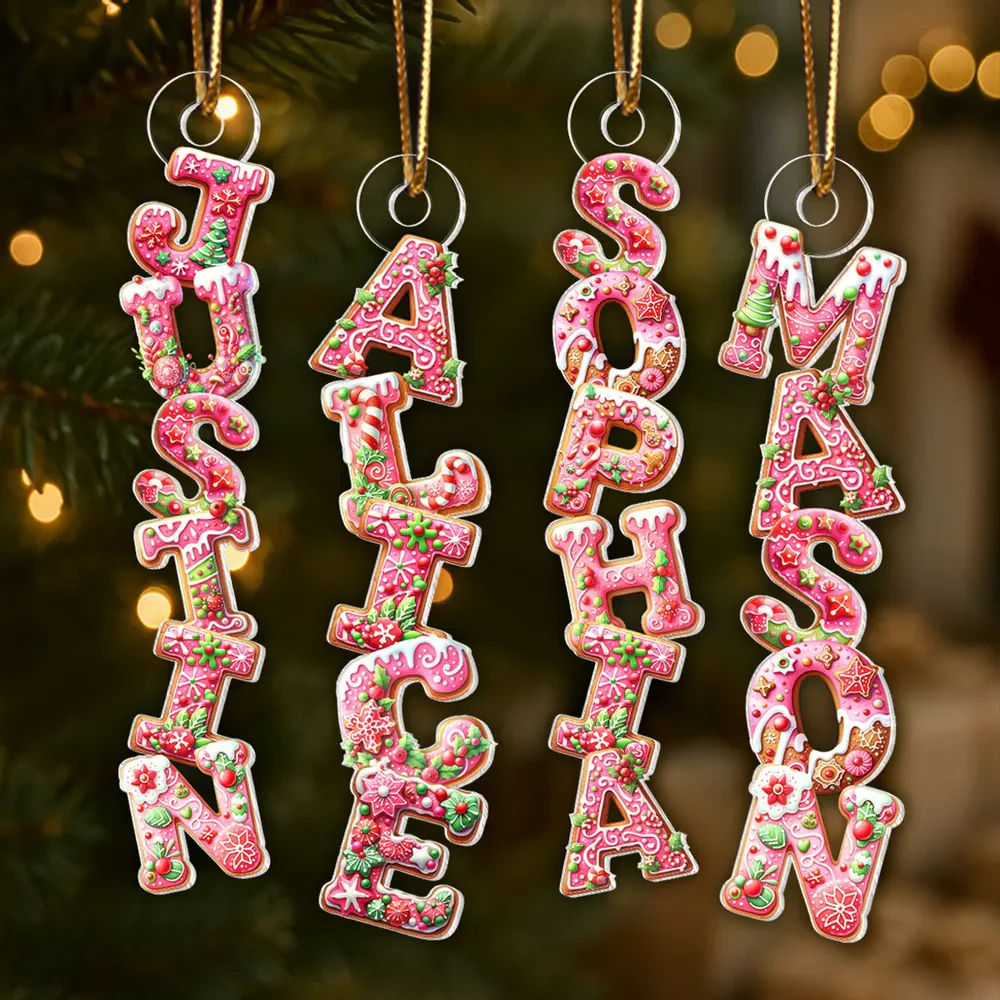 Custom Letters Cute Pink Alphabet Gingerbread 2025 - Personalized Acrylic Ornament - Christmas Gift For Family Members NA94 - Image 2