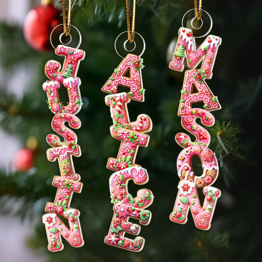 Custom Letters Cute Pink Alphabet Gingerbread 2025 - Personalized Acrylic Ornament - Christmas Gift For Family Members NA94 - Image 3