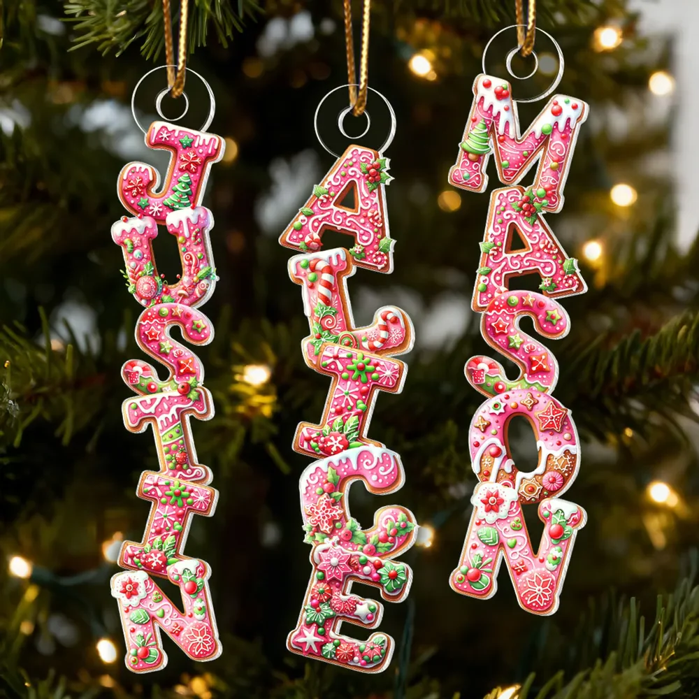 Custom Letters Cute Pink Alphabet Gingerbread 2025 - Personalized Acrylic Ornament - Christmas Gift For Family Members NA94 - Image 5