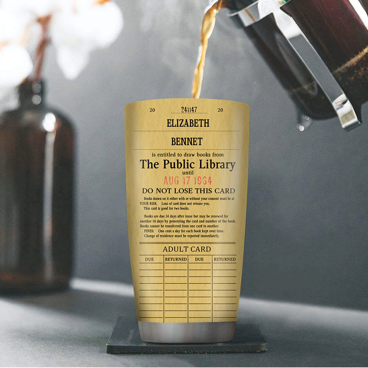 Custom Library Card - Personalized Stainless Steel Tumbler - Gift For Book Lovers, Readers HH01 - Image 4