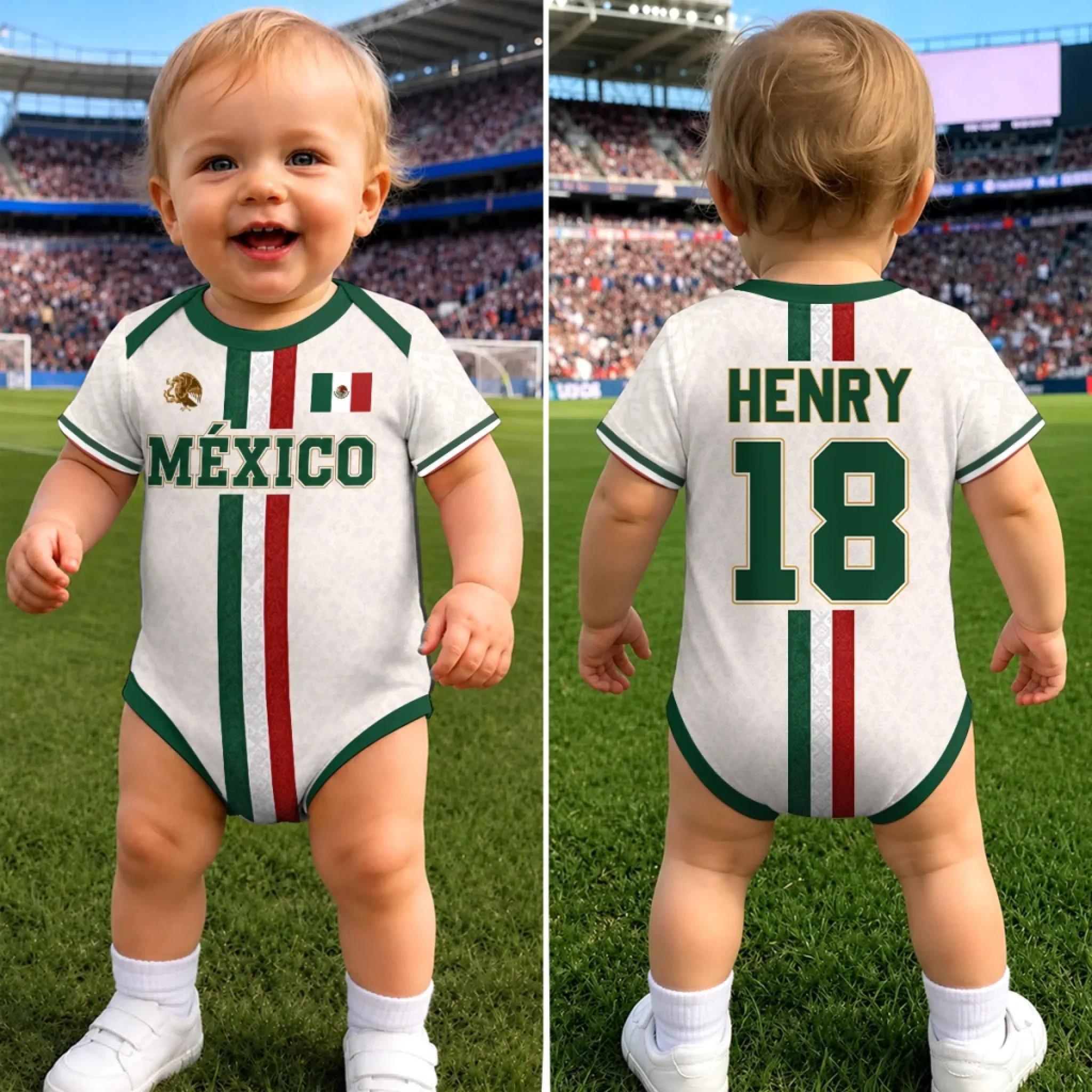 Custom Mexico World Football The Next Great Champion - Personalized Baby Jersey Bodysuit - Gifts For New Moms, New Dads, Soccer Lovers