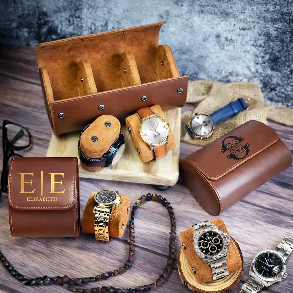 Custom Monogram Name Luxury Watch Storage Case - Personalized Leather Watch Case - Gifts For Dad, Grandpa - Image 2