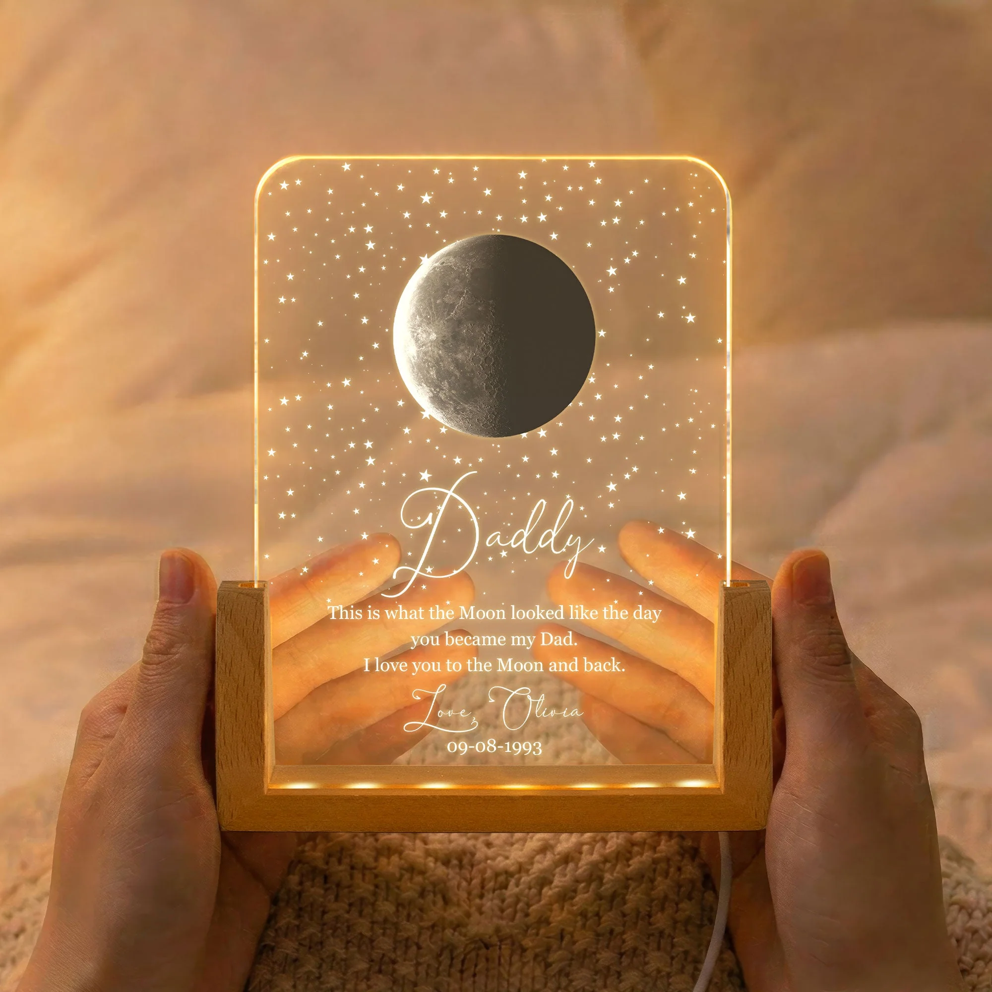 Custom Moon Phase By Date You Become Our Dad - Personalized 3D Led Light - Gift For Dad - Image 2