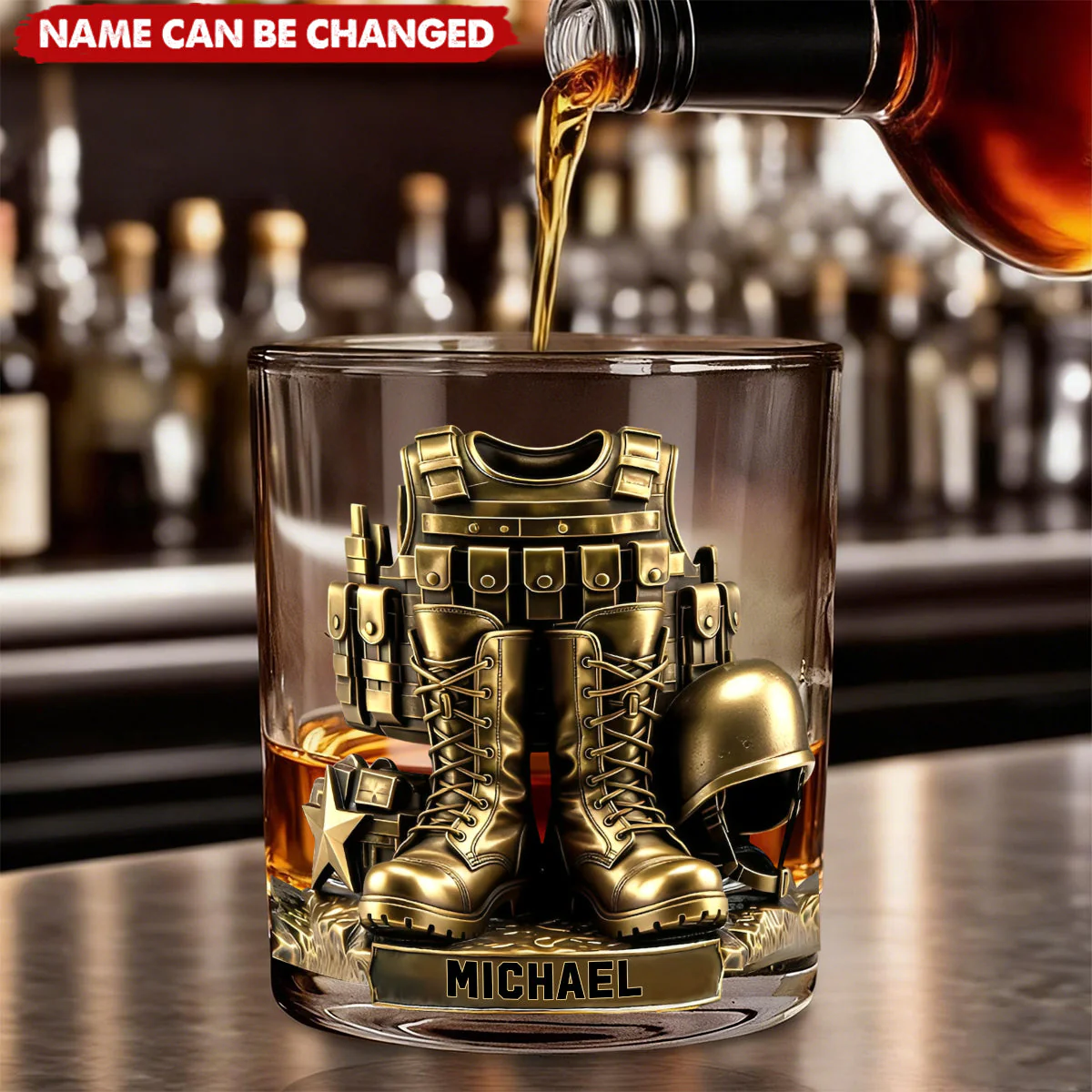 Custom Name Army Soldier - Personalized Whiskey Glass - Gift For Veteran