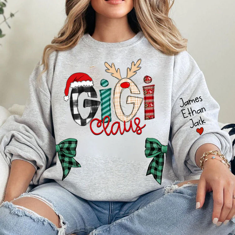 Custom Name Christmas Gigi Claus With Kids Name - Personalized Coquette Bow Sweatshirt - Gift For Grandma, Mom - NH96 - Image 4