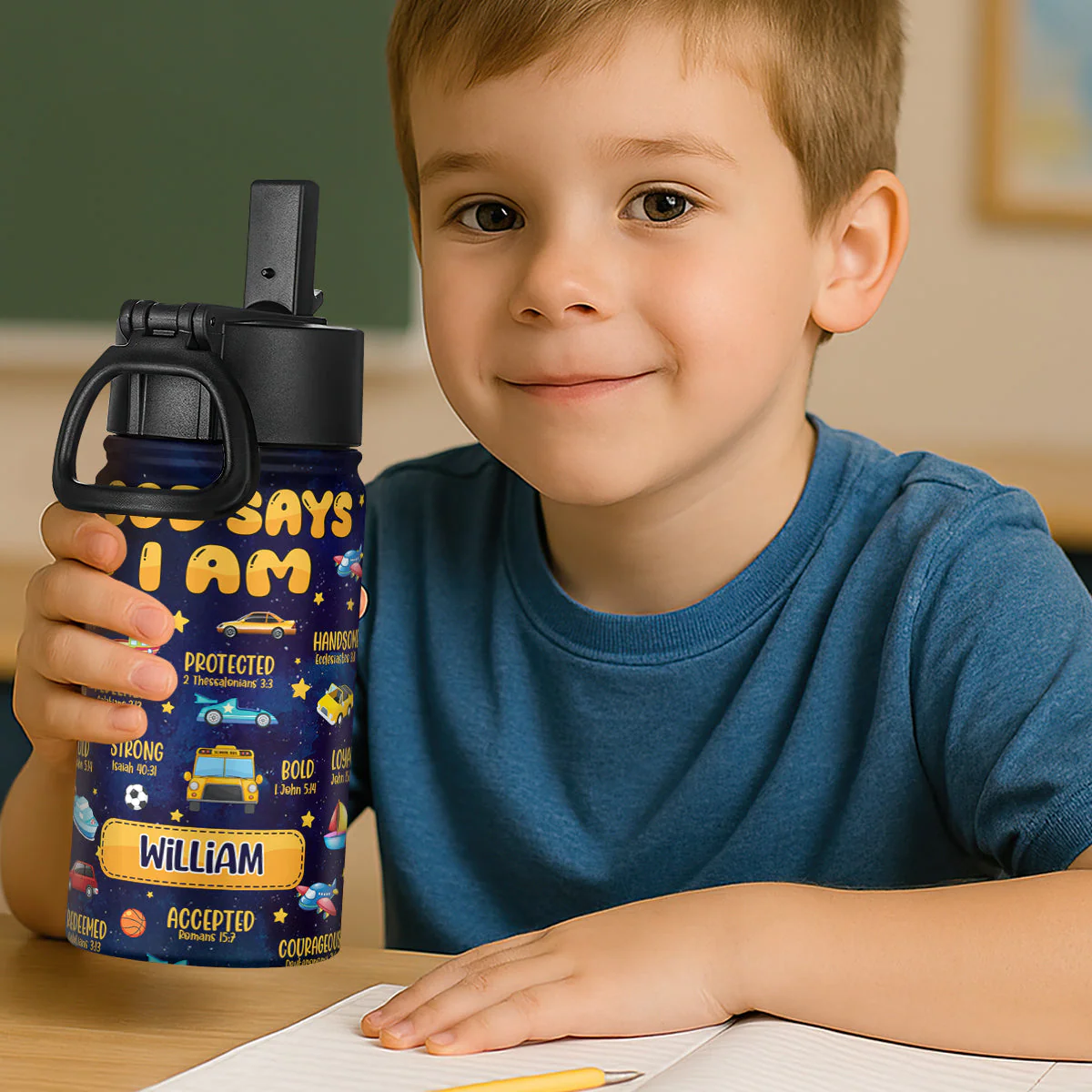 Custom Name God Says I Am - Personalized Kids Water Bottle - Gift For Kids TD118 - Image 3
