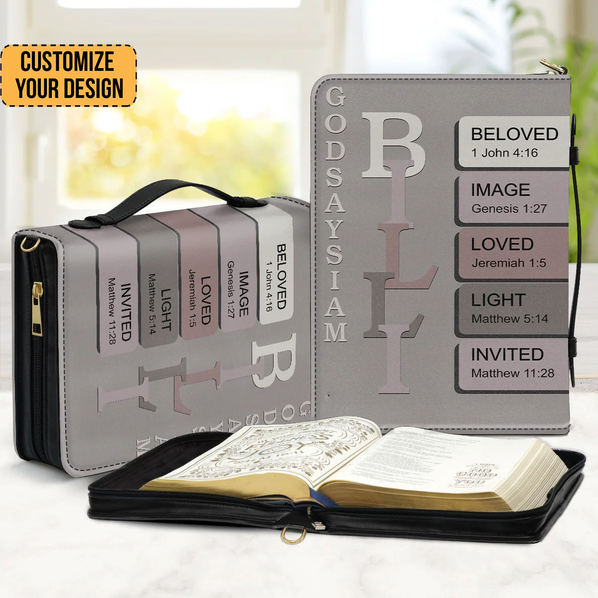 Custom Name God Says I am with Scripture Affirmations - Personalized Bible Cover - Religious Gift - Image 2