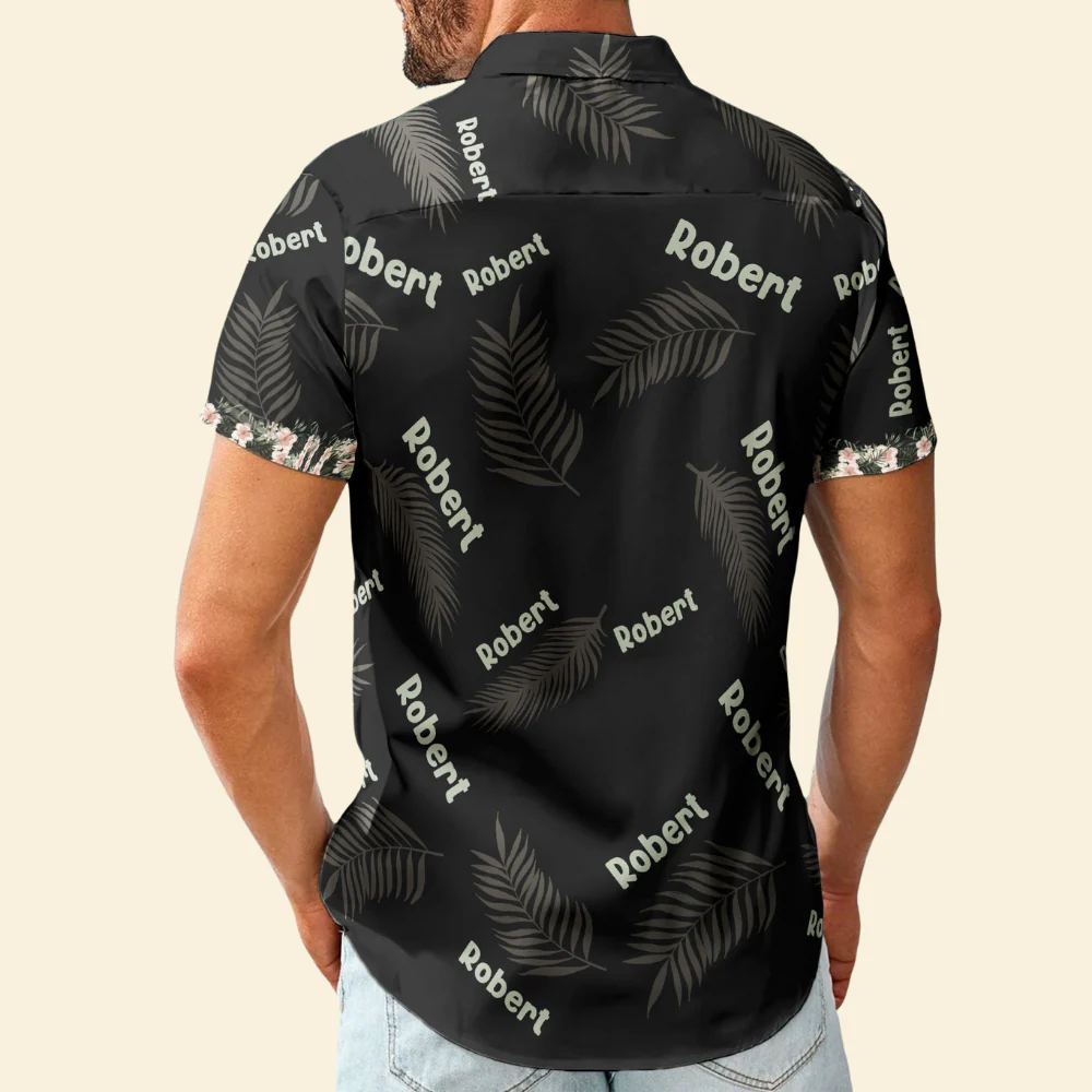 Custom Name Hibiscus Tropical Line Vintage - Personalized Hawaiian Shirt - Image 2