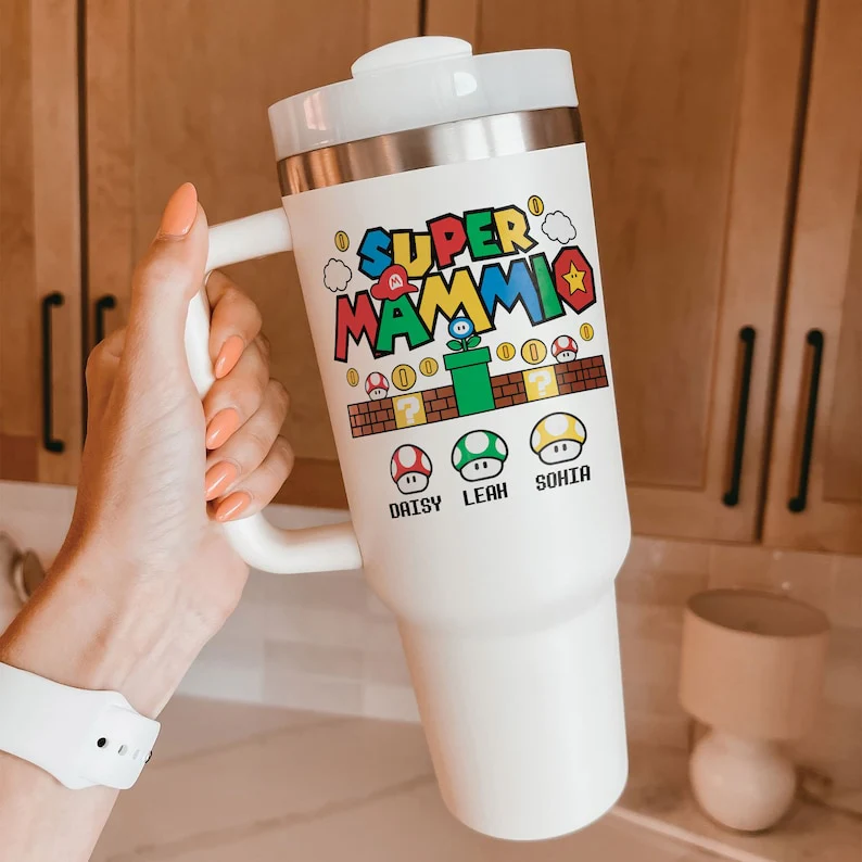 Custom Name Super Mammio Super Mario - Gift For Mom - Personalized 40oz Tumbler Cup With Straw - Image 3