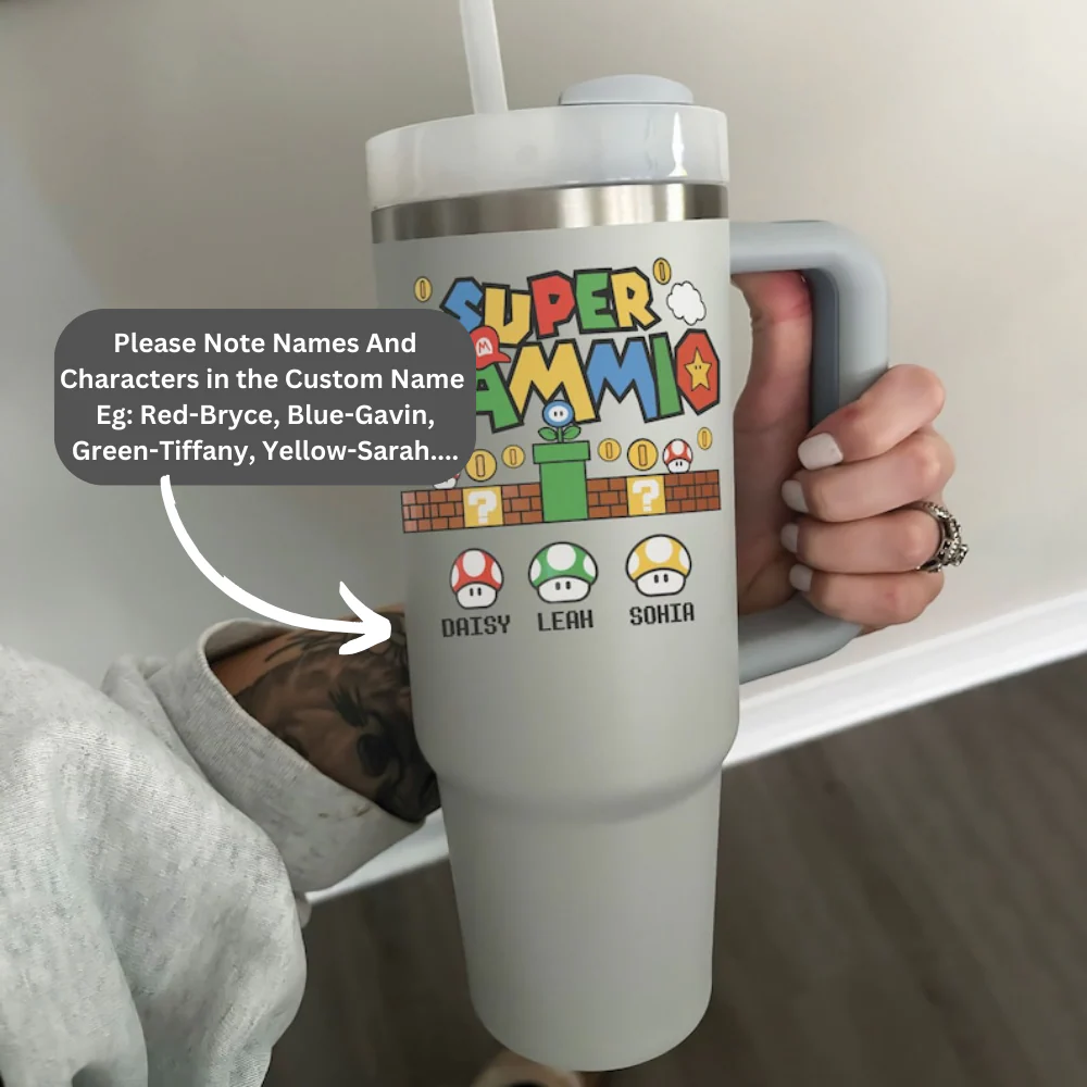 Custom Name Super Mammio Super Mario - Gift For Mom - Personalized 40oz Tumbler Cup With Straw - Image 4
