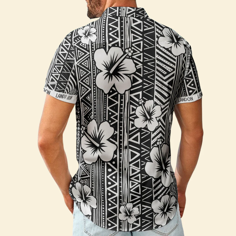 Custom Name Vintage Hibiscus Tropical Pattern - Personalized Hawaiian Shirt - Image 2