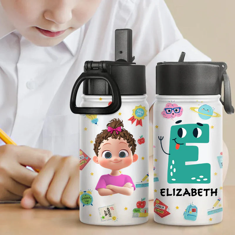 Custom Name With Cartoon Letter - Personalized Kid Water Bottle - Gift For Kids | GR29 TD118 - Image 2