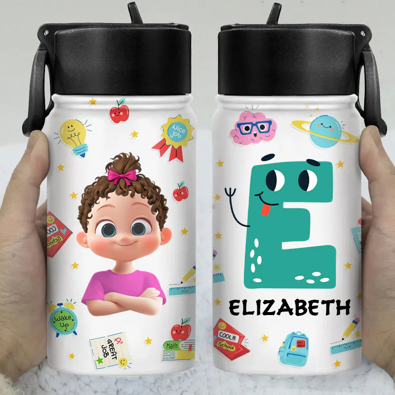 Custom Name With Cartoon Letter - Personalized Kid Water Bottle - Gift For Kids | GR29 TD118 - Image 3