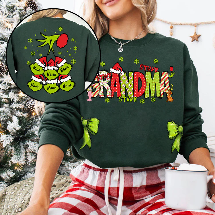 Custom Nickname Grandma, Mom And Kids Christmas 2024 - Personalized Sweatshirt Coquette Bow - NH96 - Image 5