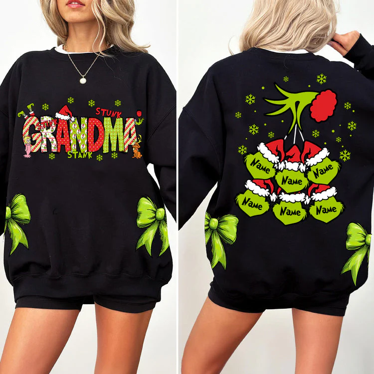 Custom Nickname Grandma, Mom And Kids Christmas 2024 - Personalized Sweatshirt Coquette Bow - NH96 - Image 6