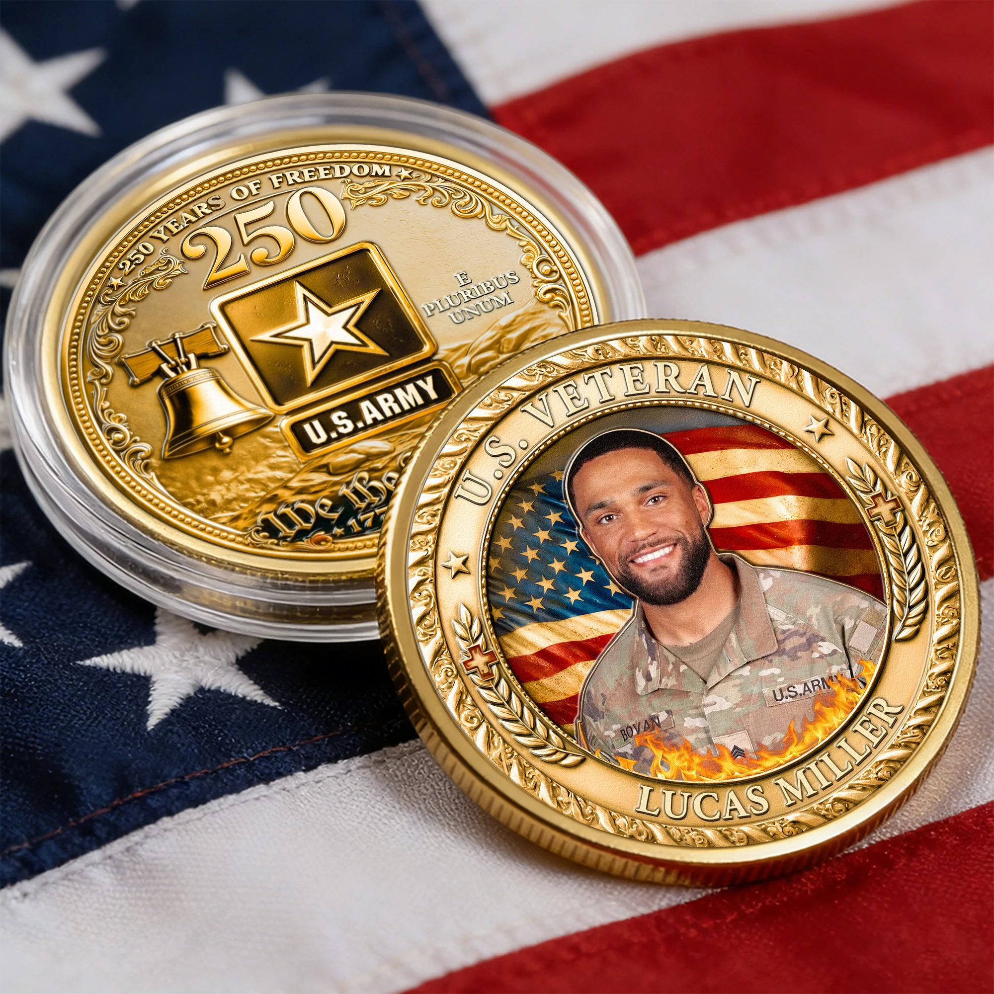 Custom Photo 250 Years Of Freedom US Army - Personalized Commemorative Coin - Gifts For Patriotic Dad, Grandpa - Image 5