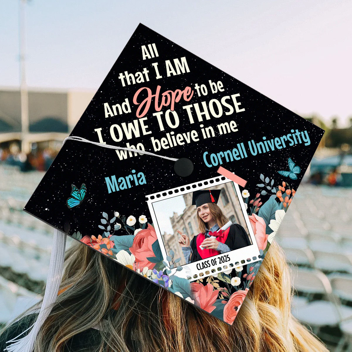 Custom Photo All That I Am And Hope To Be - Personalized Graduation Cap Topper | NA94 - Image 2