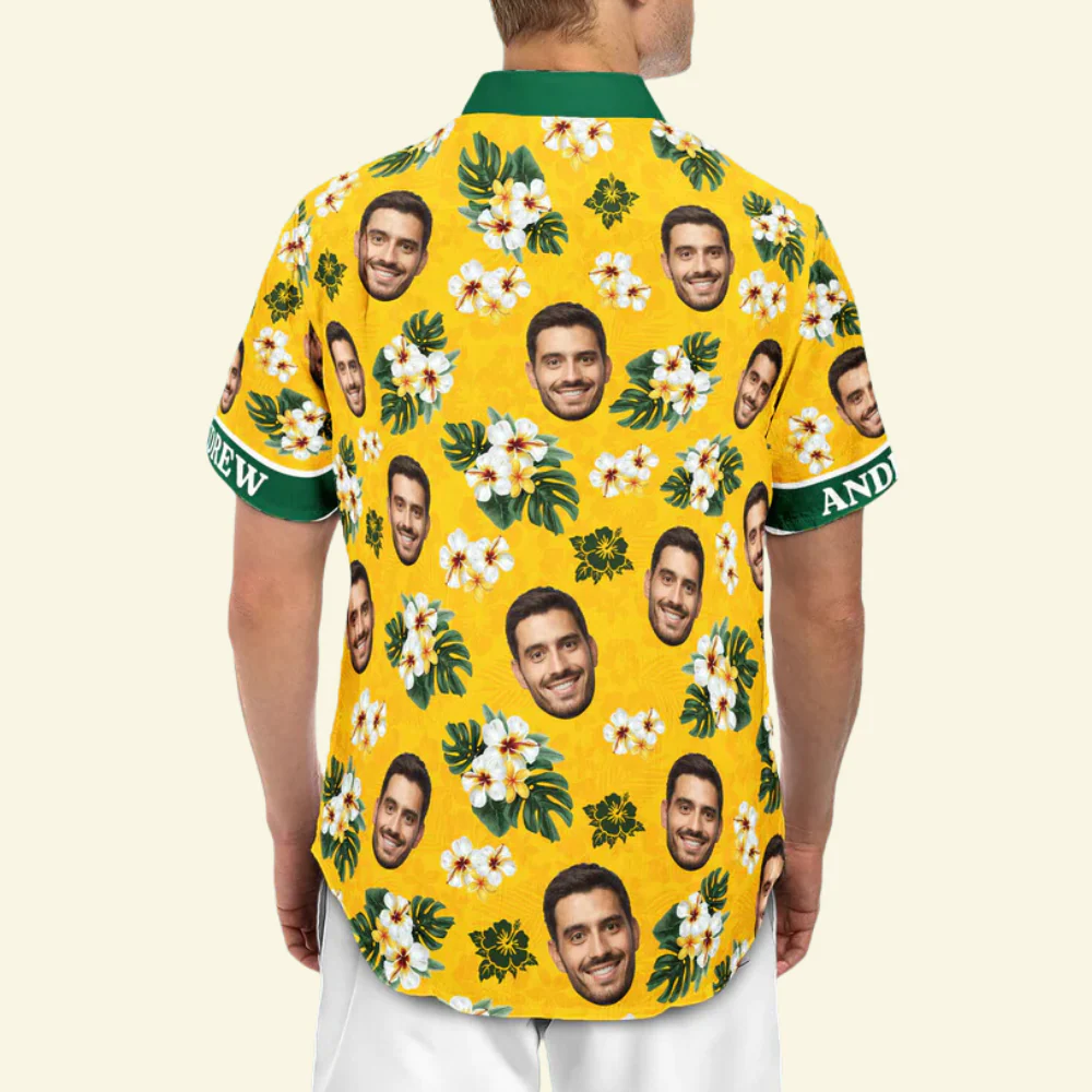 Custom Photo Australia Color Hibicus Yellow - Personalized Hawaiian Shirt - Image 2