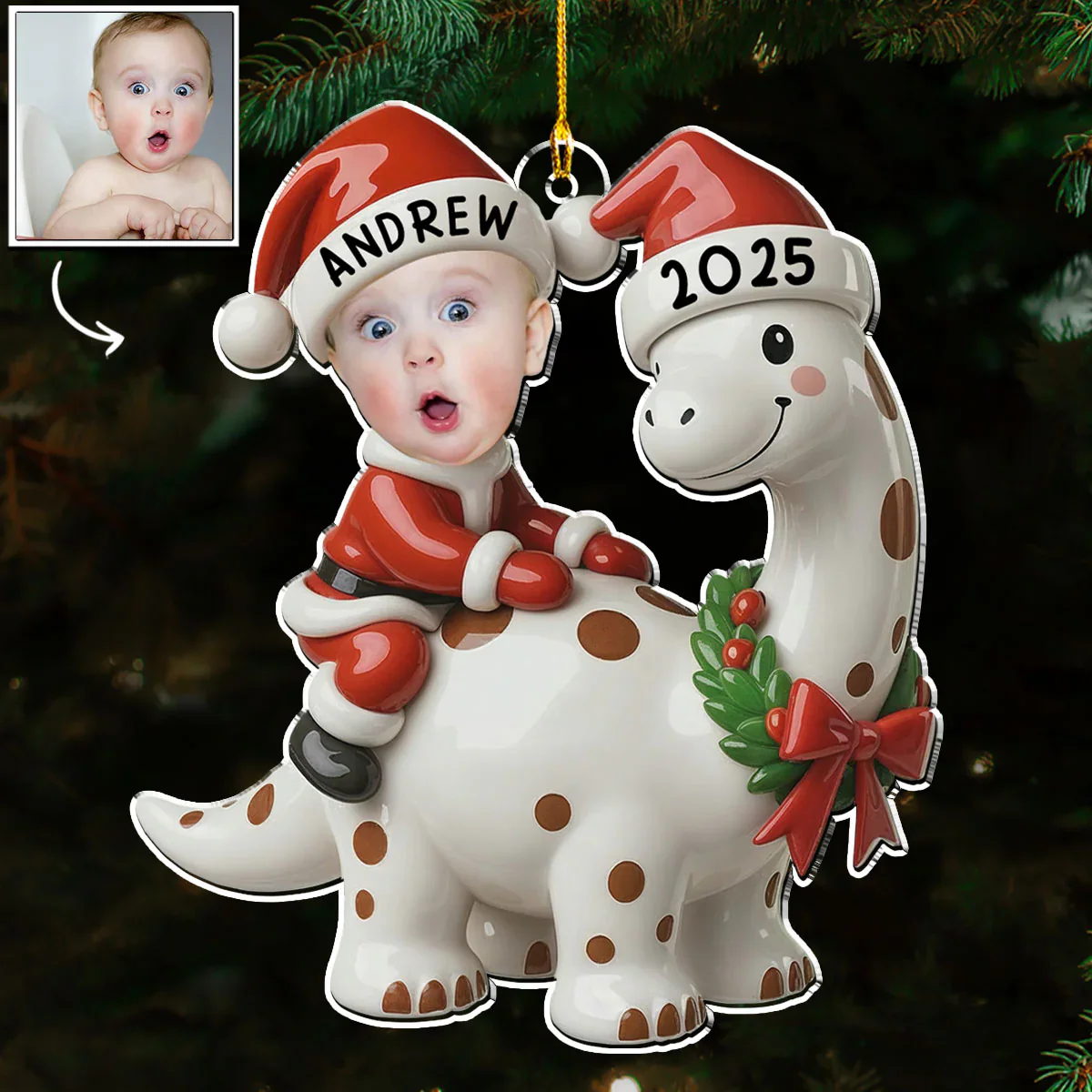 Custom Photo Baby Dinosaur 2025 - Personalized Acrylic Ornament - Christmas Gift NA94
