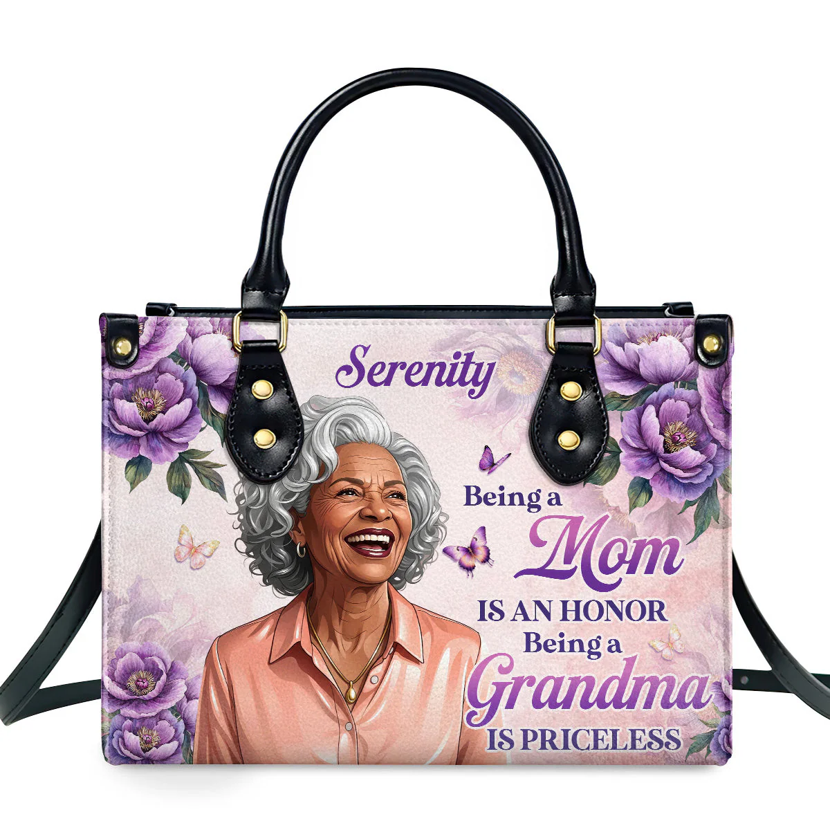 Custom Photo Being A Grandma Is Priceless - Personalized Leather Bag - Gift For Mom, Grandma - Image 3