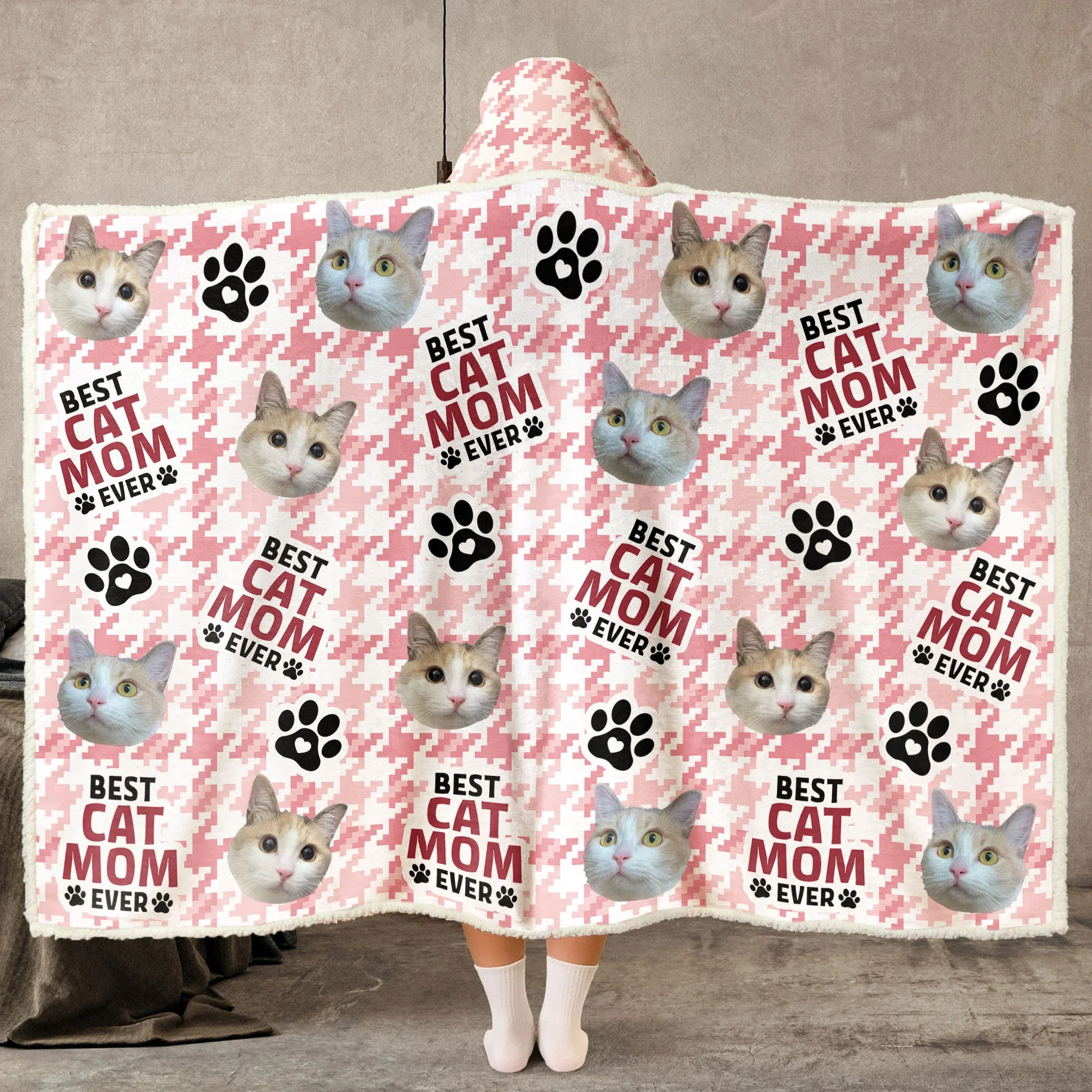 Custom Photo Best Cat Mom Ever - Personalized Wearable Hooded Blanket - Gift For Pet Lovers - NA94 - Image 4