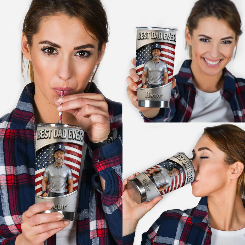 Custom Photo Best Dad Ever - Personalized Tumbler - Gift For Dad, Grandpa - Image 4