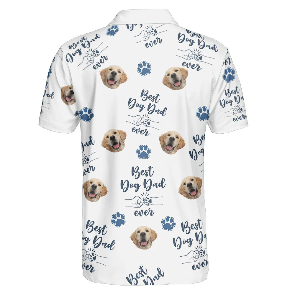 Custom Photo Best Dog Dad Ever Blue Paw Paw - Gift For Dog Lovers - Personalized Men Polo Shirt - Image 3