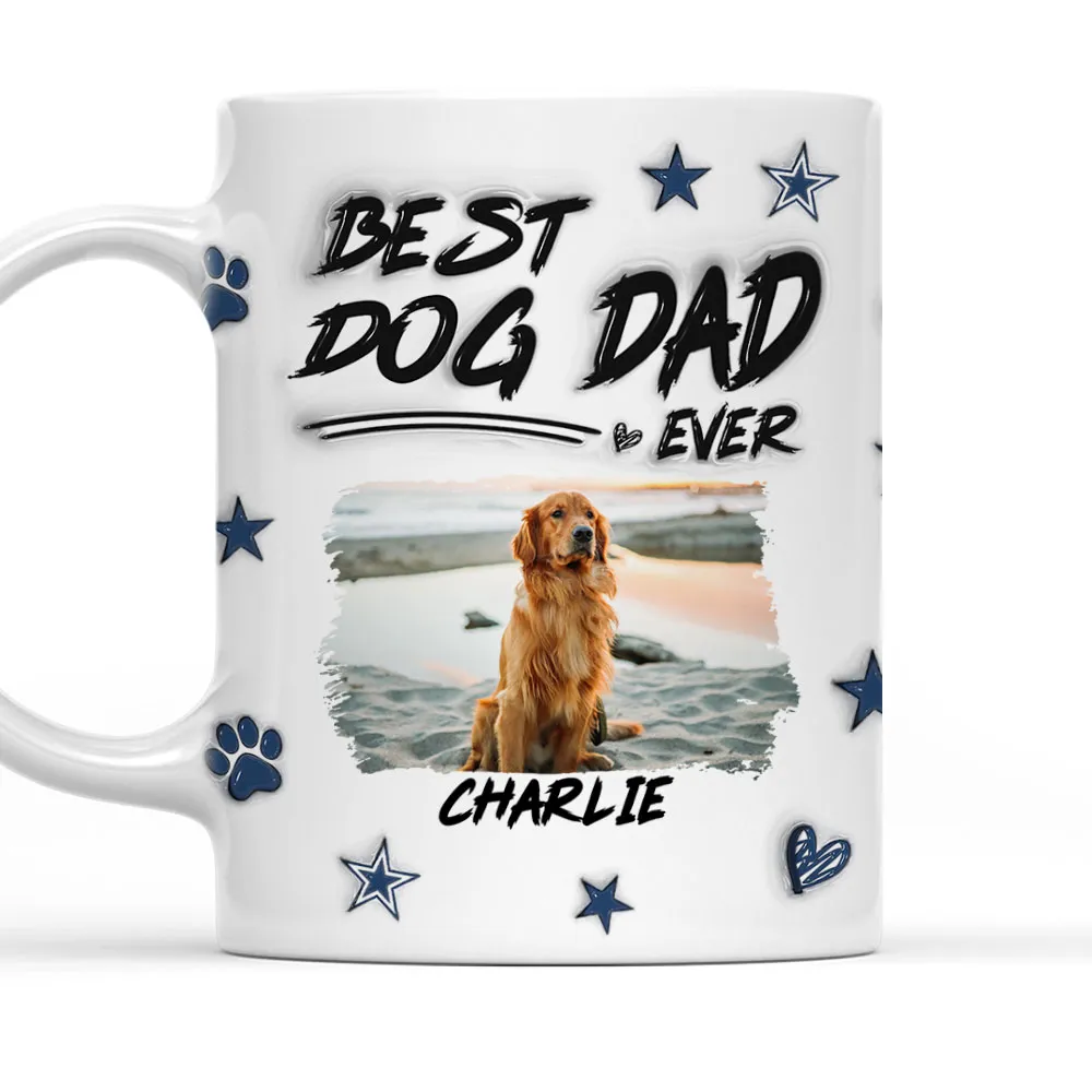 Custom Photo Best Dog Dad Line - Personalized 3D Inflated Effect Ceramic Mug - Gift For Dog Lovers | NA94