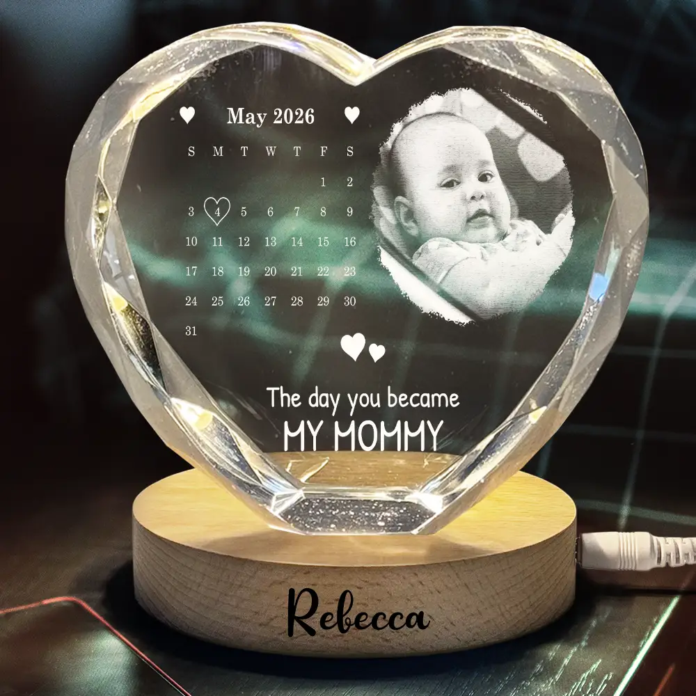 Custom Photo Calendar The Day You Became My Daddy - Personalized Crystal Heart Globe Lamp - Gift For Dad - Image 3