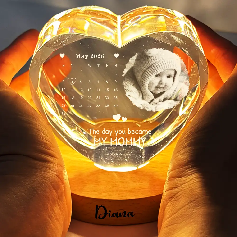 Custom Photo Calendar The Day You Became My Daddy - Personalized Crystal Heart Globe Lamp - Gift For Dad - Image 4
