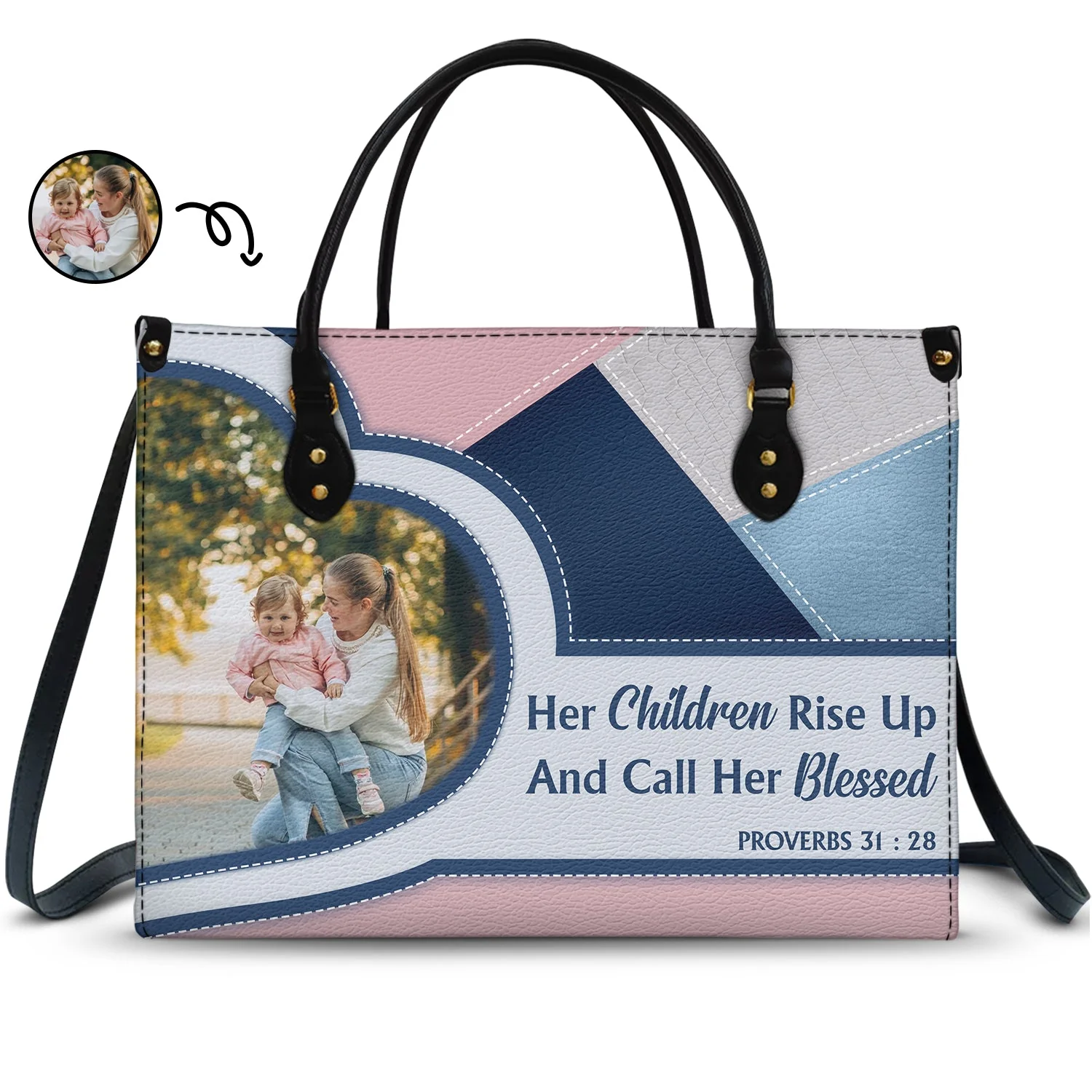 Custom Photo Call Her Blessed - Personalized Leather Bag - Gift For Mother, Grandma, Grandmother, Mother's Day |NA94