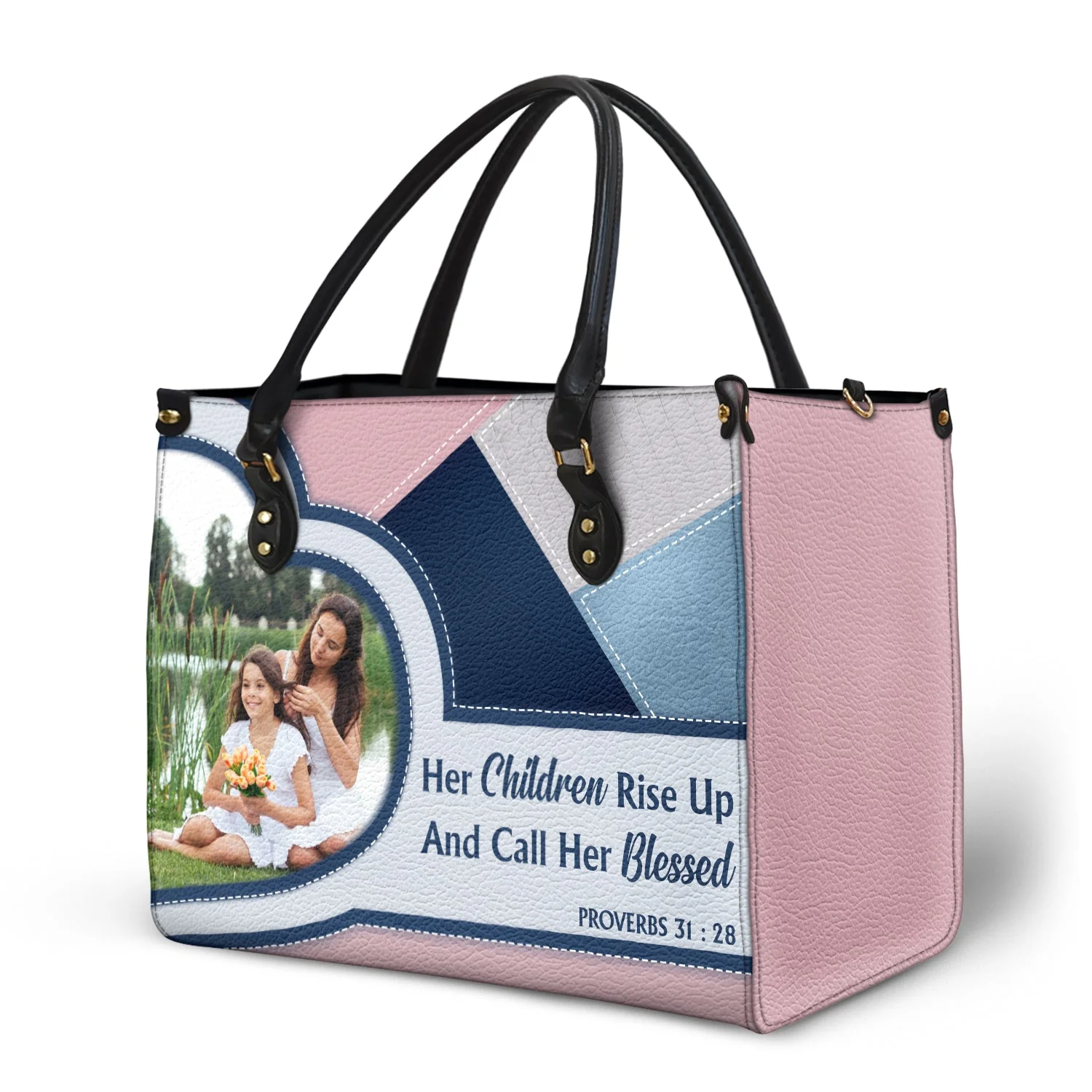 Custom Photo Call Her Blessed - Personalized Leather Bag - Gift For Mother, Grandma, Grandmother, Mother's Day |NA94 - Image 2