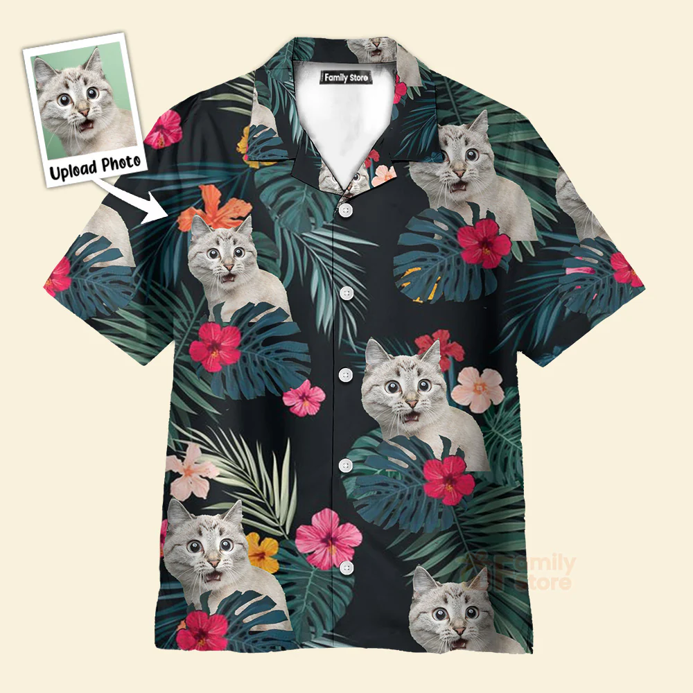 Custom Photo Cat Hibiscus Flower Summer - Hawaiian Shirt - Image 3