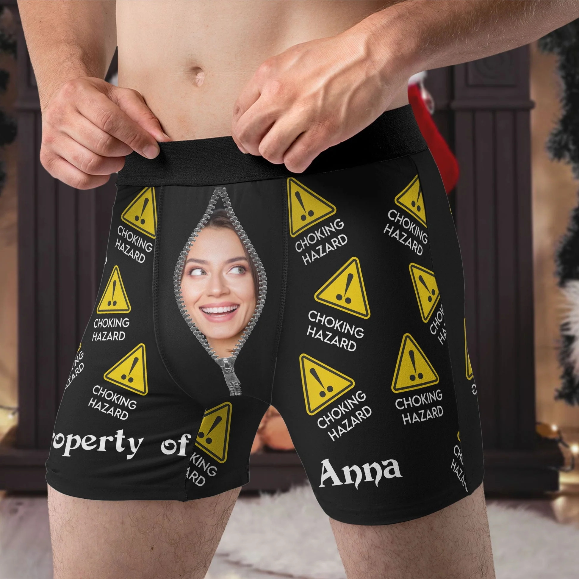 Custom Photo Choking Hazard Property Of Wife - Gift For Boyfriend, Husband, Anniversary - Funny Personalized Custom Boxer Briefs, Men's Boxers - Image 3