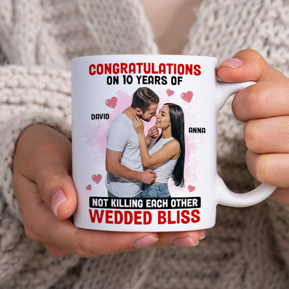 Custom Photo Congratulations On 10 Years Of Wedded Bliss - Personalized Ceramic Mug - Gift For Couple, Husband Wife, Anniversary Gift NA94 - Image 3