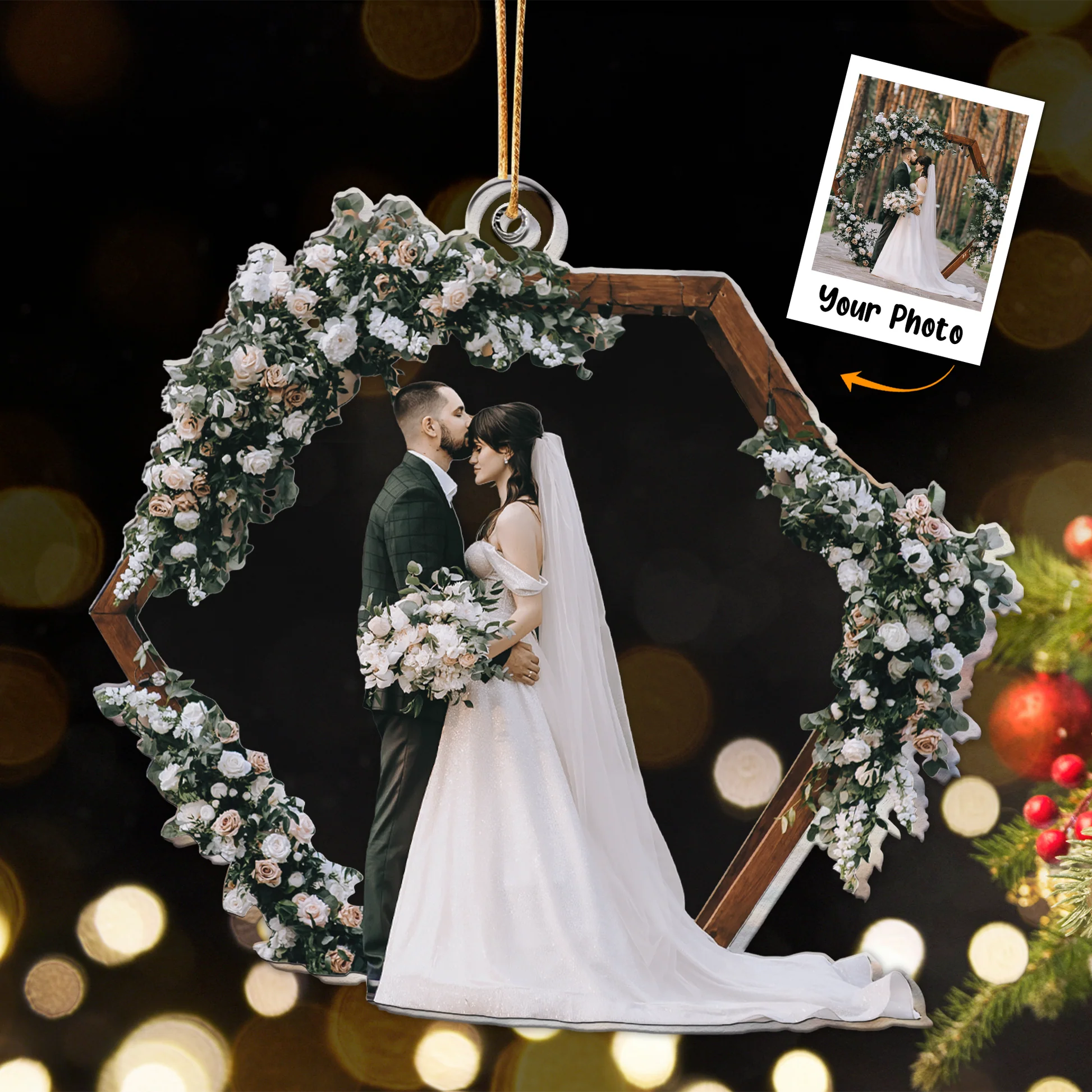 Custom Photo Couple Wedding - Personalized Acrylic Photo Ornament For Christmas