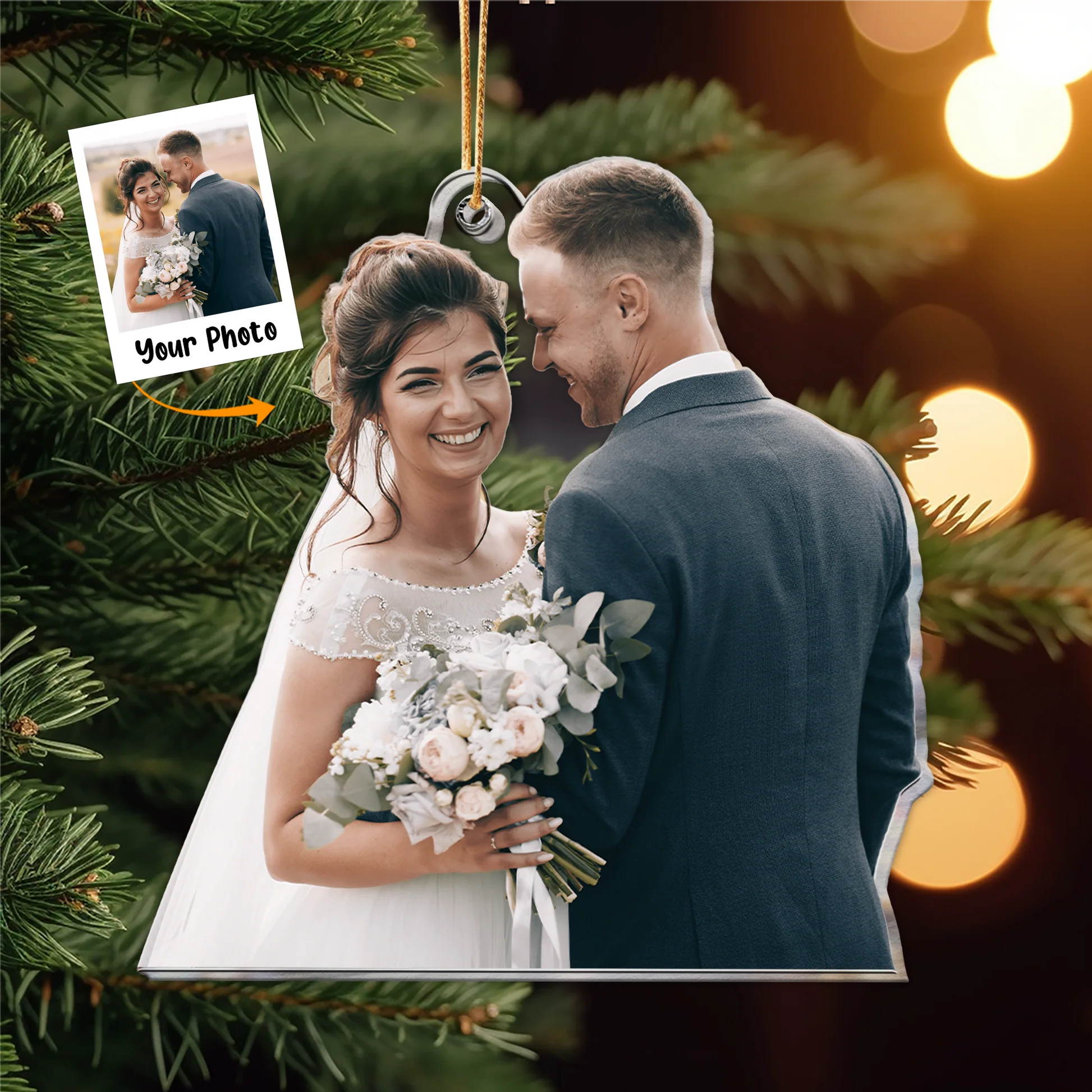 Custom Photo Couple Wedding - Personalized Acrylic Photo Ornament For Christmas - Image 2